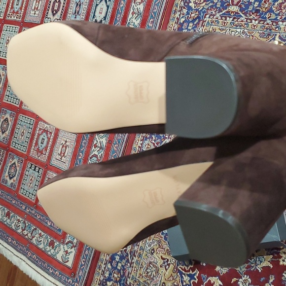 Chain Block Heel Suede Booties - Picture 7 of 12